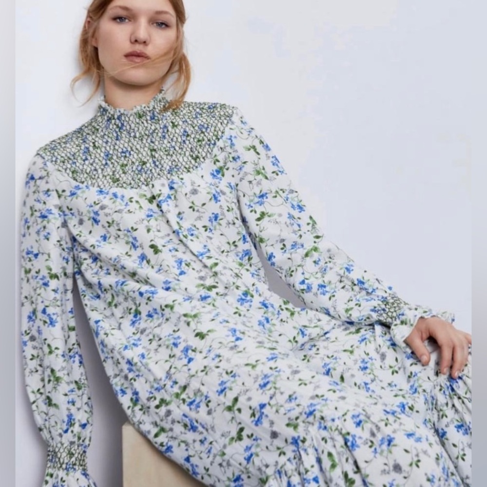 Zara Smocked Floral Maxi Dress